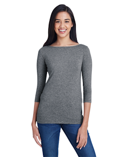 Sample of Anvil 2455L Ladies' Stretch 3/4 Sleeve T-Shirt in HEATHER GRAPHITE from side front