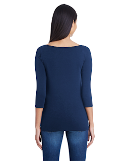 Sample of Anvil 2455L Ladies' Stretch 3/4 Sleeve T-Shirt in NAVY from side back