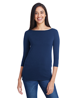 Sample of Anvil 2455L Ladies' Stretch 3/4 Sleeve T-Shirt in NAVY from side front