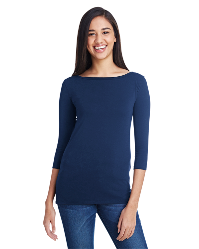 Sample of Anvil 2455L Ladies' Stretch 3/4 Sleeve T-Shirt in NAVY style