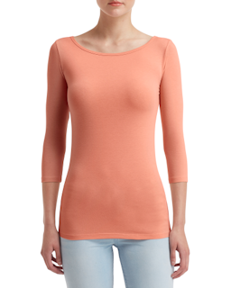 Sample of Anvil 2455L Ladies' Stretch 3/4 Sleeve T-Shirt in TERRACOTTA from side front