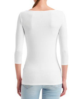 Sample of Anvil 2455L Ladies' Stretch 3/4 Sleeve T-Shirt in WHITE from side back
