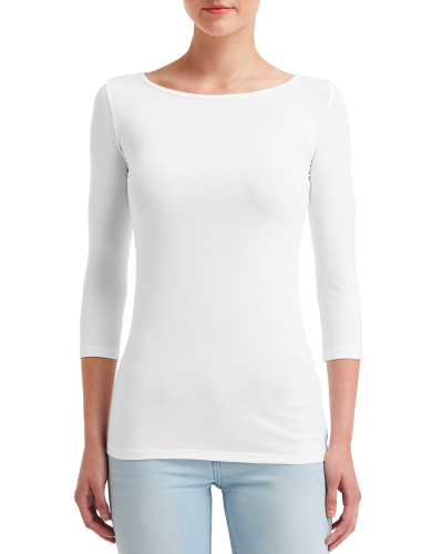 Sample of Anvil 2455L Ladies' Stretch 3/4 Sleeve T-Shirt in WHITE style