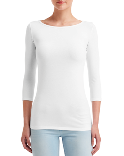 Sample of Anvil 2455L Ladies' Stretch 3/4 Sleeve T-Shirt in WHITE from side front