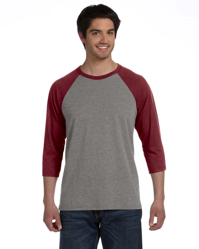 Sample of Canvas 3200 - Unisex 3/4-Sleeve Baseball T-Shirt in GRY MAROON TRB style