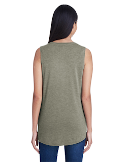 Sample of Anvil 37PVL Ladies' Freedom Sleeveless T-Shirt in HTHR CITY GREEN from side back
