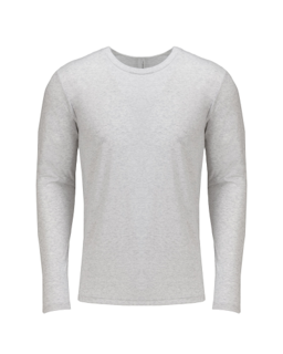 Sample of Next Level 6071 - Men's Triblend Long-Sleeve Crew in HEATHER WHITE from side front