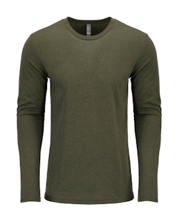 Sample of Next Level 6071 - Men's Triblend Long-Sleeve Crew in MILITARY GREEN from side front