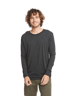 Sample of Next Level 6071 - Men's Triblend Long-Sleeve Crew in VINTAGE BLACK from side front