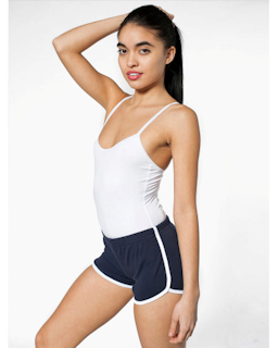 Sample of American Apparel 7301W Ladies' Interlock Running Shorts in NAVY WHITE from side front