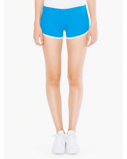 Sample of American Apparel 7301W Ladies' Interlock Running Shorts in TEAL WHITE from side front