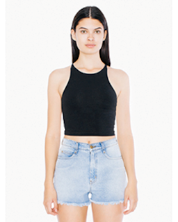 Sample of American Apparel 8369W Ladies' Cotton Spandex Sleeveless Crop Top in BLACK from side front