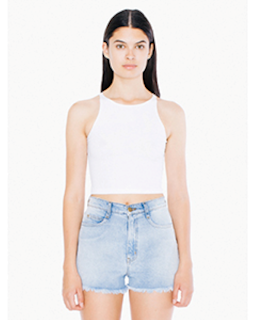 Sample of American Apparel 8369W Ladies' Cotton Spandex Sleeveless Crop Top in WHITE from side front