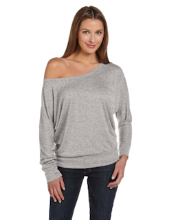 Sample of Bella 8850 - Ladies' Flowy Long-Sleeve Off Shoulder T-Shirt in ATHLETIC HEATHER from side front