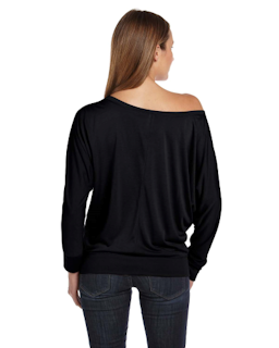 Sample of Bella 8850 - Ladies' Flowy Long-Sleeve Off Shoulder T-Shirt in BLACK from side back