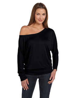 Sample of Bella 8850 - Ladies' Flowy Long-Sleeve Off Shoulder T-Shirt in BLACK from side front