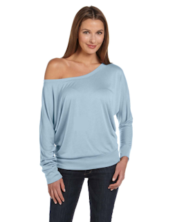 Sample of Bella 8850 - Ladies' Flowy Long-Sleeve Off Shoulder T-Shirt in BLUE MARBLE from side front