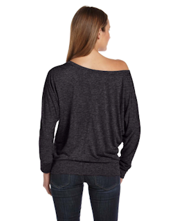 Sample of Bella 8850 - Ladies' Flowy Long-Sleeve Off Shoulder T-Shirt in DK GREY HEATHER from side back