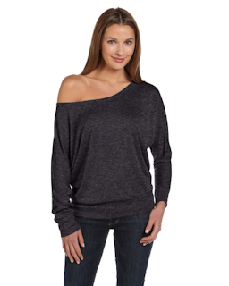 Sample of Bella 8850 - Ladies' Flowy Long-Sleeve Off Shoulder T-Shirt in DK GREY HEATHER from side front