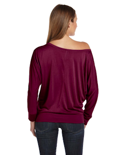 Sample of Bella 8850 - Ladies' Flowy Long-Sleeve Off Shoulder T-Shirt in MAROON from side back