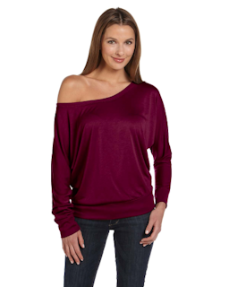 Sample of Bella 8850 - Ladies' Flowy Long-Sleeve Off Shoulder T-Shirt in MAROON from side front