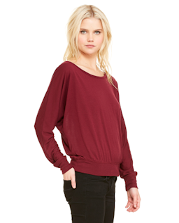 Sample of Bella 8850 - Ladies' Flowy Long-Sleeve Off Shoulder T-Shirt in MAROON from side sleeveleft