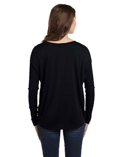 Sample of Bella 8852 - Ladies' Flowy Long-Sleeve T-Shirt in BLACK from side back