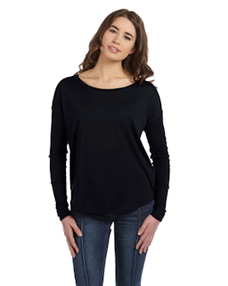 Sample of Bella 8852 - Ladies' Flowy Long-Sleeve T-Shirt in BLACK from side front