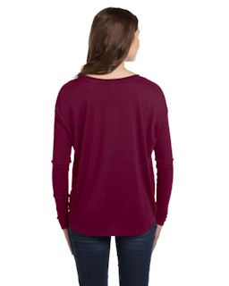 Sample of Bella 8852 - Ladies' Flowy Long-Sleeve T-Shirt in MAROON from side back