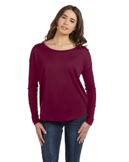 Sample of Bella 8852 - Ladies' Flowy Long-Sleeve T-Shirt in MAROON from side front