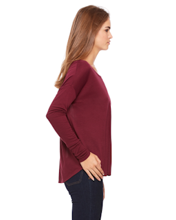 Sample of Bella 8852 - Ladies' Flowy Long-Sleeve T-Shirt in MAROON from side sleeveleft