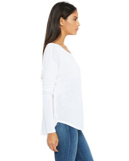 Sample of Bella 8852 - Ladies' Flowy Long-Sleeve T-Shirt in WHITE from side sleeveleft