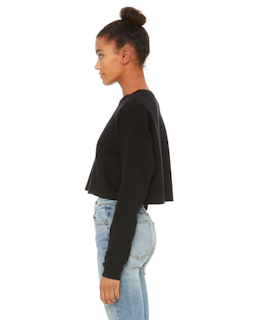 Sample of Ladies' Cropped Fleece Crew in BLACK from side sleeveright