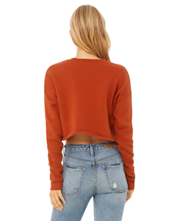 Sample of Ladies' Cropped Fleece Crew in BRICK from side back