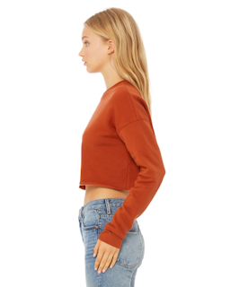 Sample of Ladies' Cropped Fleece Crew in BRICK from side sleeveright