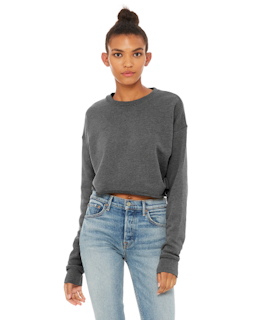 Sample of Ladies' Cropped Fleece Crew in DEEP HEATHER from side front