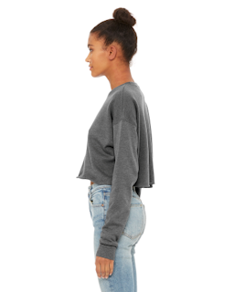 Sample of Ladies' Cropped Fleece Crew in DEEP HEATHER from side sleeveright