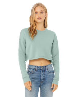 Sample of Ladies' Cropped Fleece Crew in DUSTY BLUE from side front