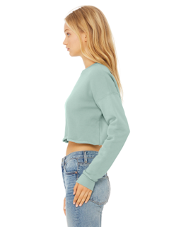 Sample of Ladies' Cropped Fleece Crew in DUSTY BLUE from side sleeveright