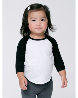 Sample of American Apparel BB053W Infant Poly-Cotton 3/4-Sleeve T-Shirt in WHITE BLACK from side front
