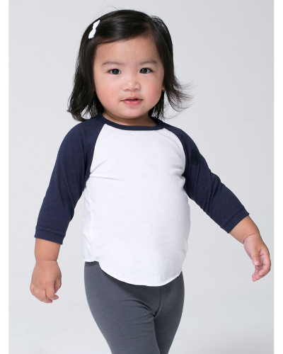 Sample of American Apparel BB053W Infant Poly-Cotton 3/4-Sleeve T-Shirt in WHITE NAVY style