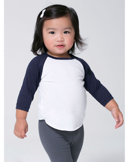 Sample of American Apparel BB053W Infant Poly-Cotton 3/4-Sleeve T-Shirt in WHITE NAVY from side front