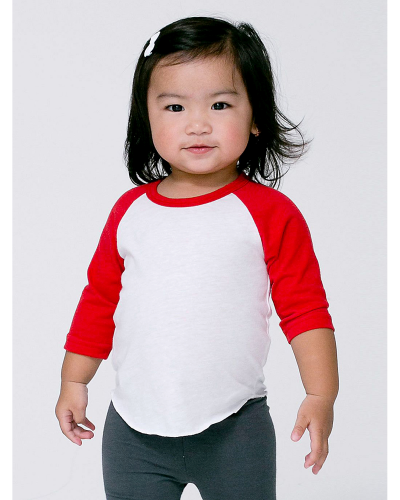 Sample of American Apparel BB053W Infant Poly-Cotton 3/4-Sleeve T-Shirt in WHITE RED style