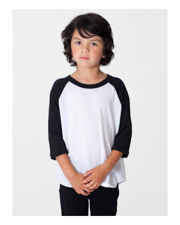 Sample of American Apparel BB153W Toddler Poly-Cotton 3/4-Sleeve T-Shirt in WHITE BLACK from side front
