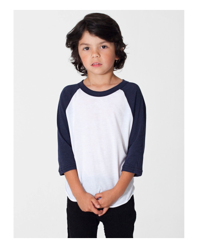 Sample of American Apparel BB153W Toddler Poly-Cotton 3/4-Sleeve T-Shirt in WHITE NAVY style