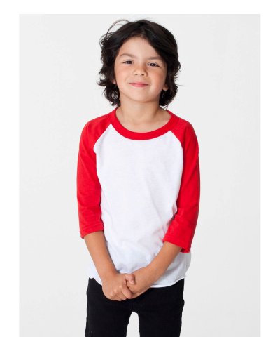 Sample of American Apparel BB153W Toddler Poly-Cotton 3/4-Sleeve T-Shirt in WHITE RED style