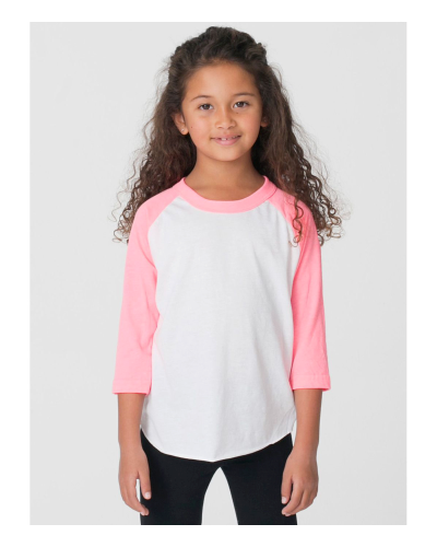 Sample of American Apparel BB153W Toddler Poly-Cotton 3/4-Sleeve T-Shirt in WHT NEO HTR PNK style