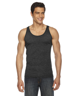 Sample of American Apparel BB408 Unisex Poly-Cotton Tank in HEATHER BLACK from side front