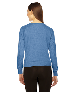 Sample of American Apparel BR394 Ladies' Triblend Lightweight Raglan Pullover in ATHLETIC BLUE from side back