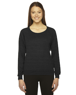 Sample of American Apparel BR394 Ladies' Triblend Lightweight Raglan Pullover in TRI BLACK from side front